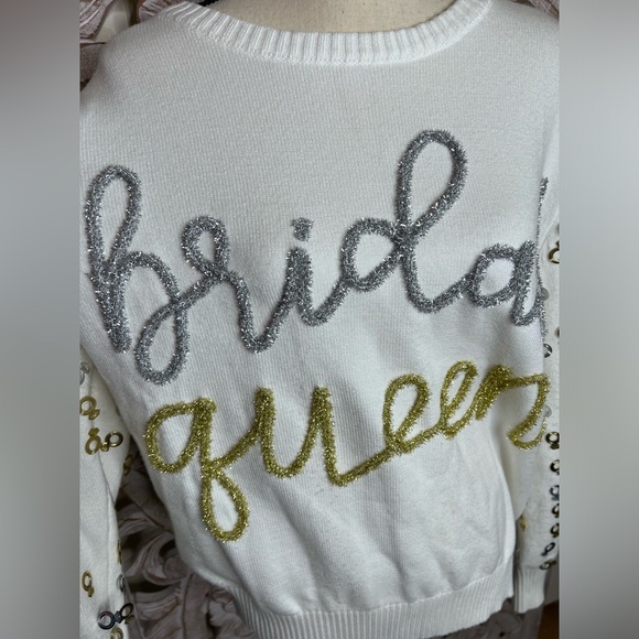 NWT Queen of Sparkles Bridal Queen White Crewneck Sweater Sz XL - Picture 5 of 10